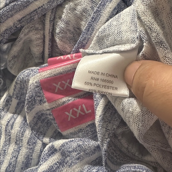 NWT Berkley Jensen Blue Striped V-Neck Long Sleeve Top Size XXL - Picture 6 of 6